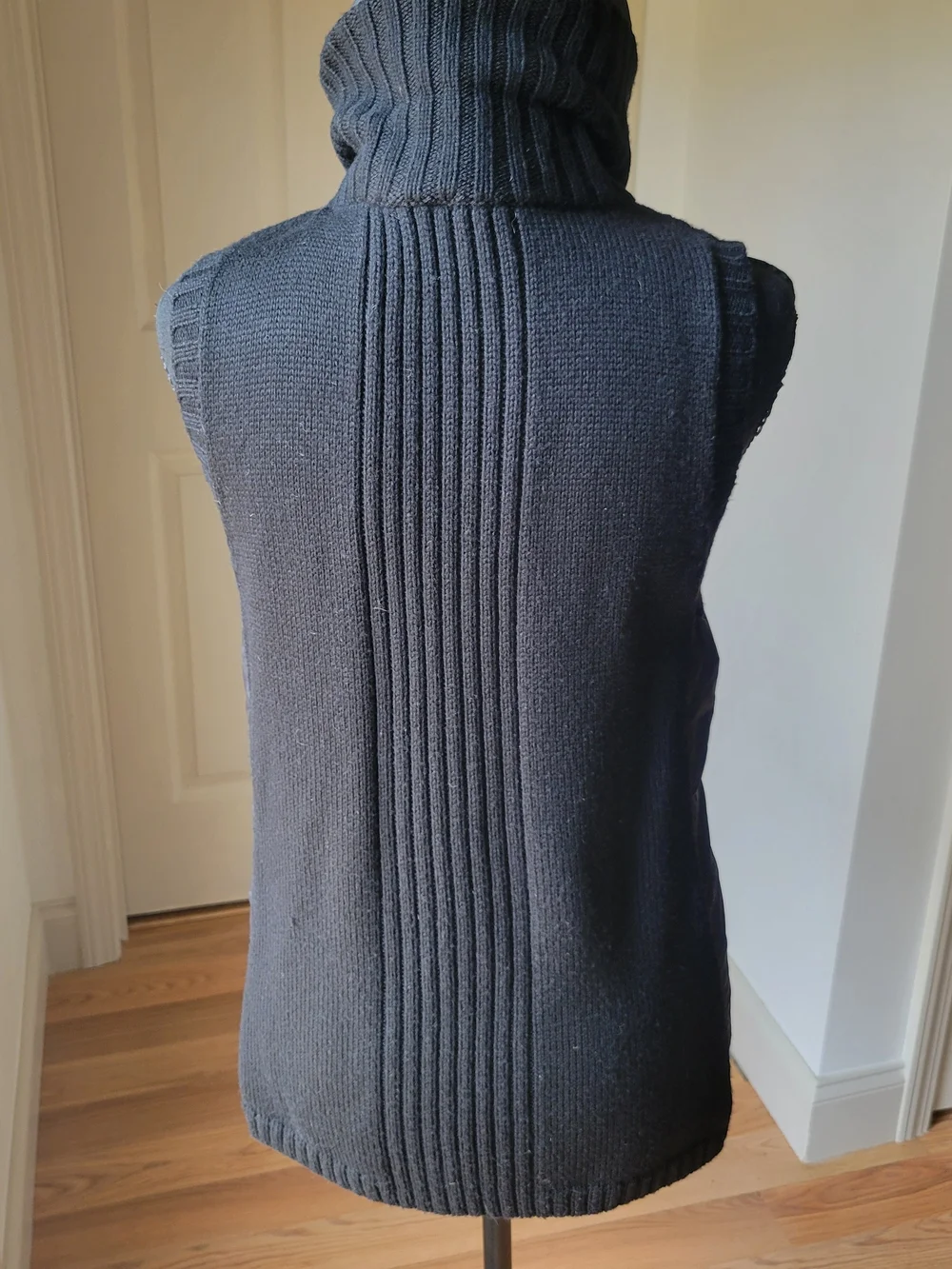 Eileen Fisher Merino Wool Asymmetrical Zip Funnel Neck Vest Black S